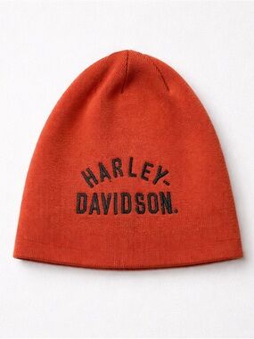 Kids Harley Davidson Orange Knit Hat Beanie Size 4-14 Like New